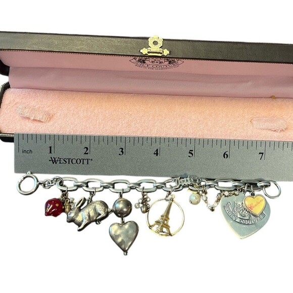 Juicy Couture Vtg Y2K Silver Tone Heart Eiffel Tower Colorful Charm Bracelet - Picture 4 of 4